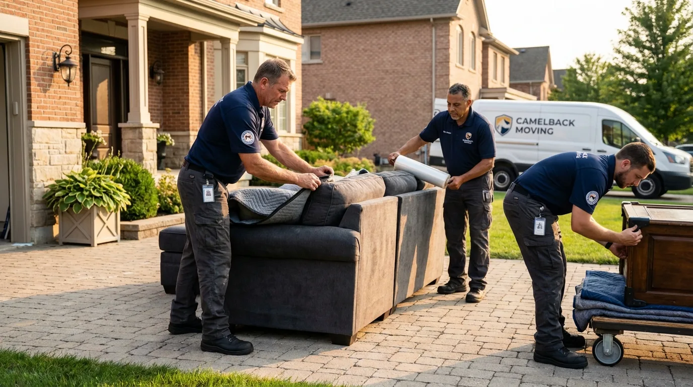 Large estate moving crew wrapping furniture in Macy, NE