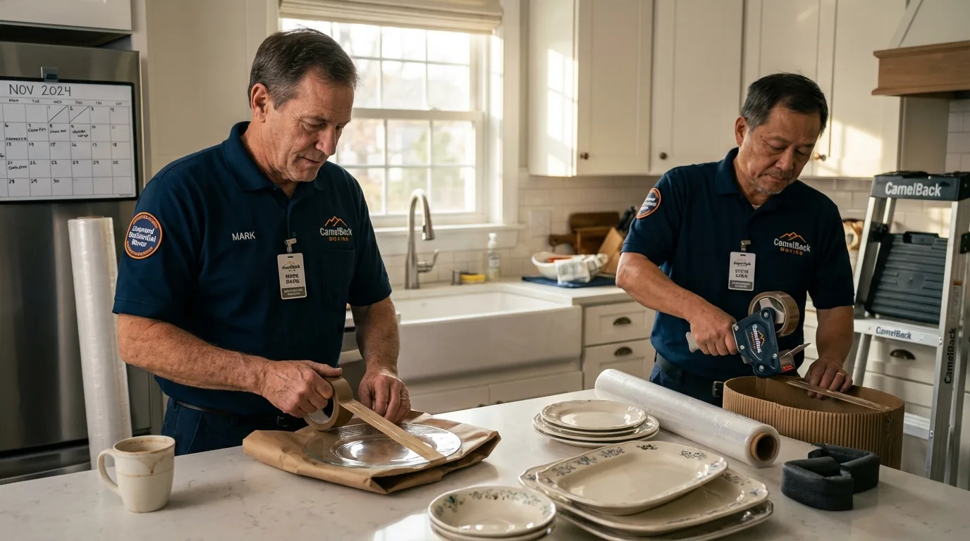 Professional crew packing kitchen dishware in Macy, NE